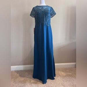 JJs House Ink Blue Green Lace Chiffon Floor Length Dress Size 12